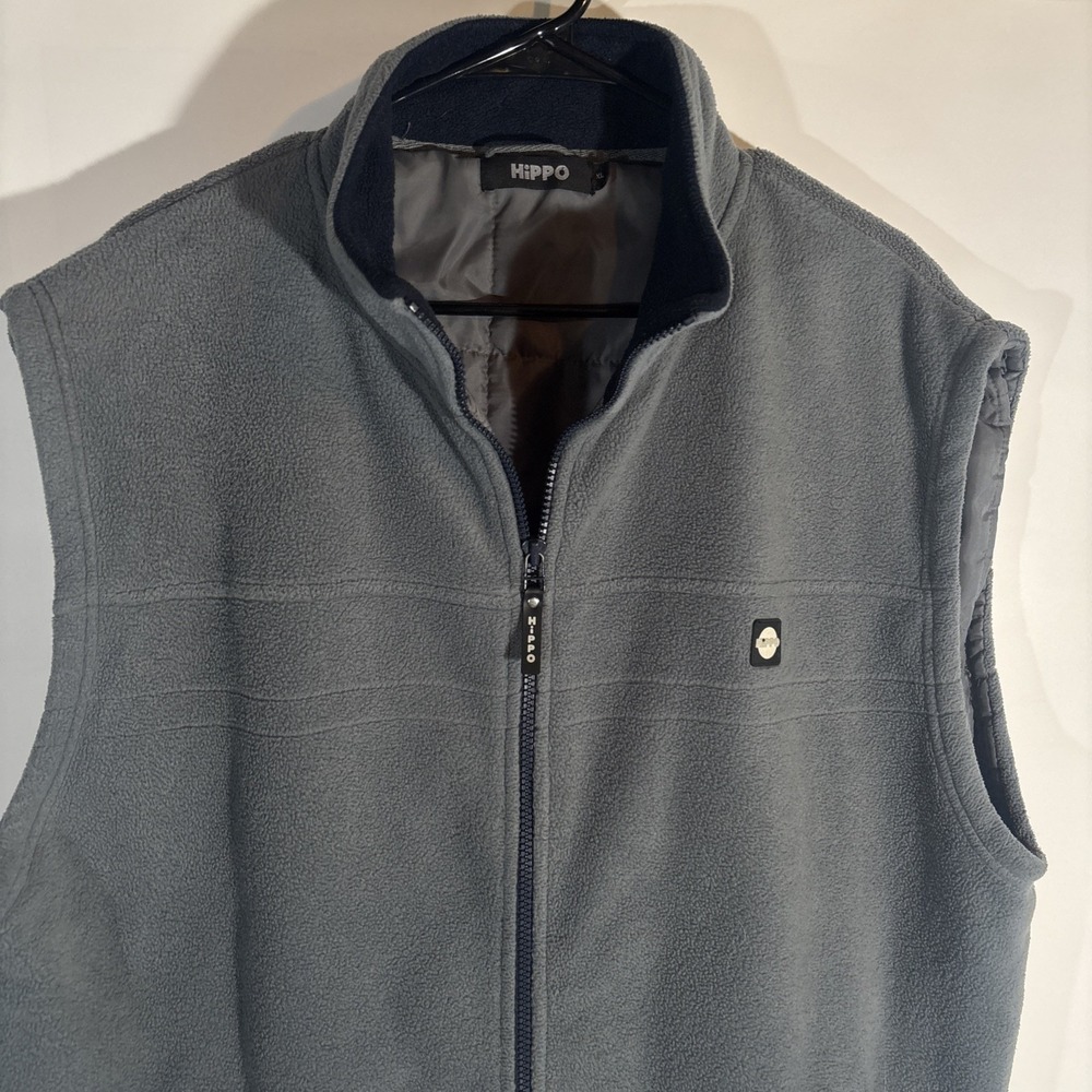 HIPPO Fleece Vest Gray Heathered Full Zip Pockets Logo Men's Size XL VTG - Picture 2 of 12